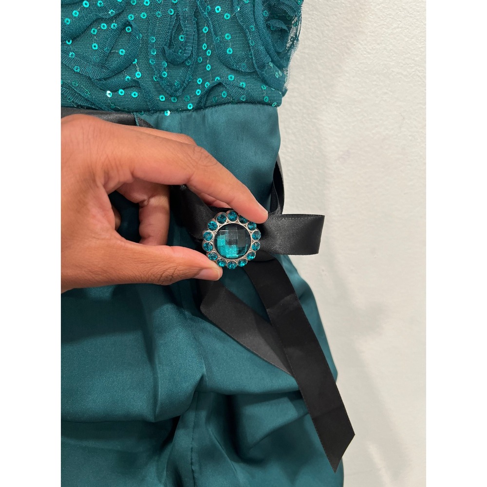 Amy Byer Dress Girls Emerald Green Sequin Tulle Tiered Bubble Formal Dress SZ 7 - Picture 9 of 10